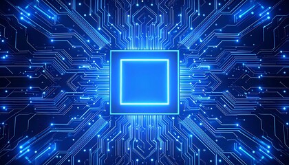Abstract circuit board with glowing central chip
