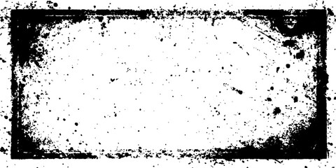 Black grunge texture border frame white background. Grunge border texture background. Abstract frame overlay. Grunge urban background texture. Distressed grainy grungy framing effect.