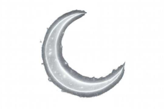 Crescent moon with glitter light effect, silver sparkle, celestial celebration symbol, transparent background