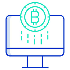 bitcoin computer outline color icon design