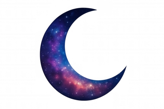 Crescent moon shape filled with galaxy, creating a celestial symbol of night, dreams, and cosmic wonder (transparent background) - Powered by Adobe