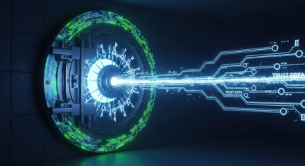 Futuristic Technology Concept with Glowing Blue Energy Beam and Circuitry.