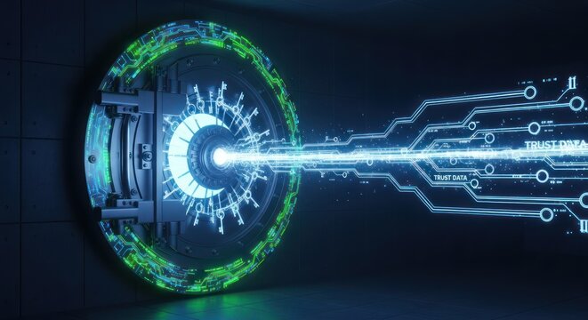 Futuristic Technology Concept with Glowing Blue Energy Beam and Circuitry.