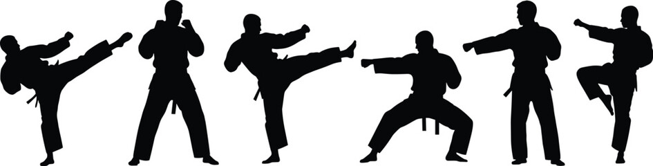 Christmas zombie martial arts silhouette, karate fighter kicking punching, self defense training, combat sport action, abstract vector illustration, fitness discipline design