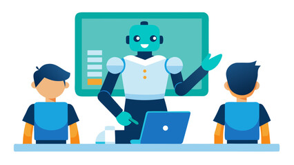 Robot Teaching Two Students in a Classroom artificial intelligence