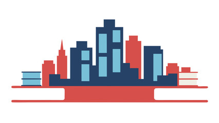 Stylized city skyline with red and blue buildings urban