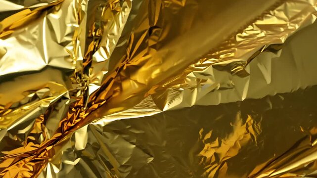 Luxury shiny metallic golden foil crumpled texture background golden reclining buddha at wat pho