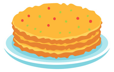 Vector illustration of delicious stacked pancakes with colorful sprinkles on a blue plate