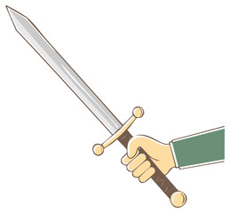 Holding a Medieval Sword Illustration Pointing Upward a Knight's Weapon in Hand Fantasy Art
