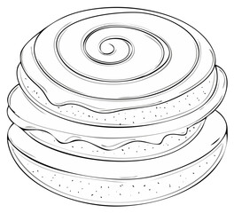 Black and white line art illustration of a delicious layered dessert with a sweet spiral swirl top.
