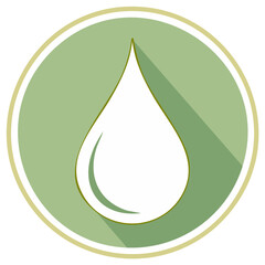 Abstract water drop symbol, green circle with shadow, eco design.