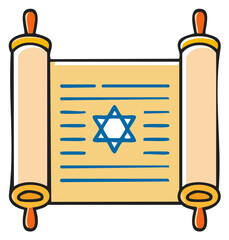 Illustration of Tan Scroll with Handles and Star of David, Symbols of Judaism