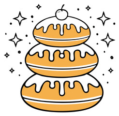 Cartoon Cream Filled Donuts Stacked with Cherry and Stars