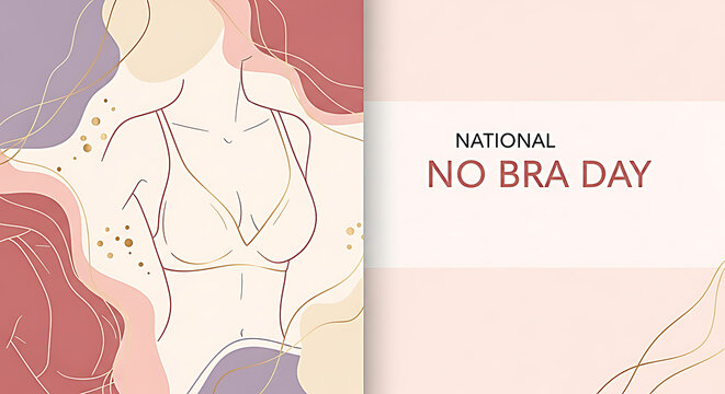 National No Bra Day text with abstract female torso illustration typography - Powered by Adobe