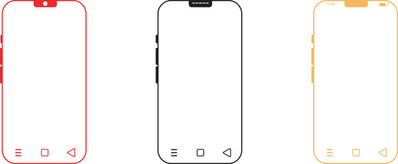 Realistic Smartphone Mockup Set with Transparent Display and Soft Shadows on Isolated Background.