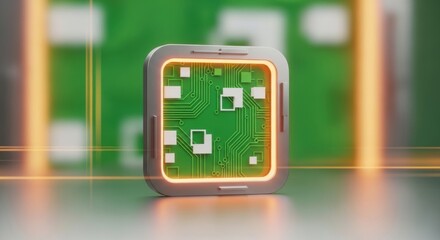 Futuristic smart device with glowing circuit board display