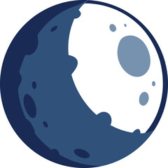 Stylized crescent moon with craters and dark side isolated on white background isolated on transparent background silhouette