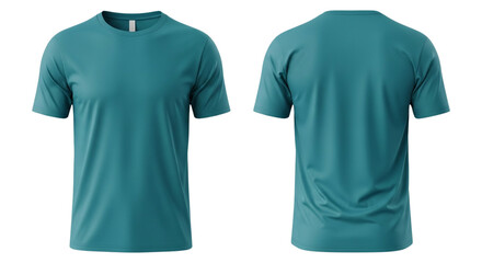 Front and back view of a cool teal crew neck t-shirt