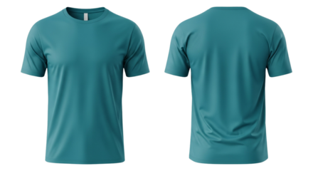 Front and back view of a cool teal crew neck t-shirt