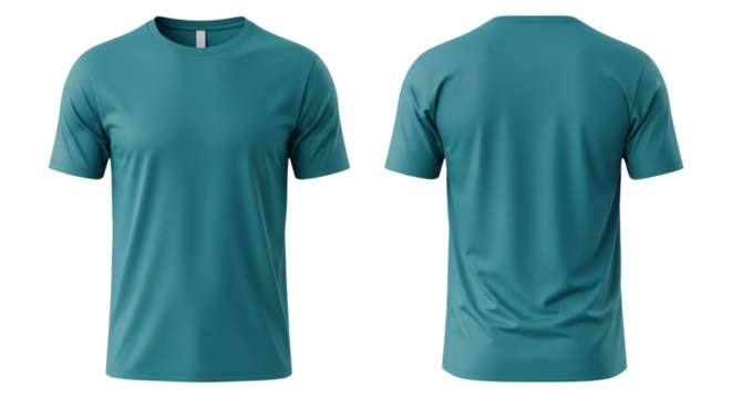 Front and back view of a cool teal crew neck t-shirt