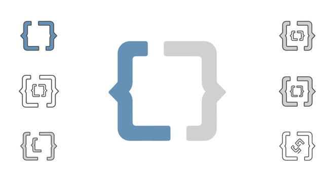Collection of curly brace bracket icons for coding and programming.