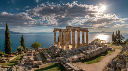 Ultra HD The ancient ruins of heraion of perachora stand proudly on a cliff overlooking the sea image
