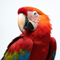 Naklejka premium A colorful parrot with a red beak and green and blue feathers