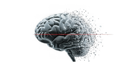 Brain disintegration concept with red line isolated on transparent background