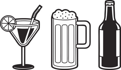 beverage and drink vector icons cocktail beer mu