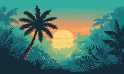 Obraz premium Tropical palm trees at sunset evoke a sense of dreamy island escape and relaxation, perfect for travel and adventure branding