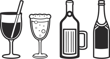elegant minimal vector icons of wine glass bottle