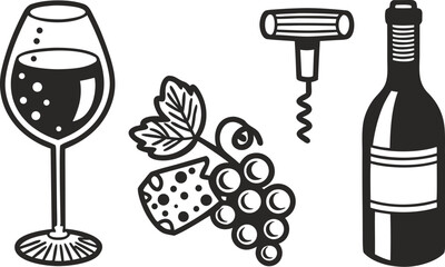 fine wine and bottle vector icons glass cork gr