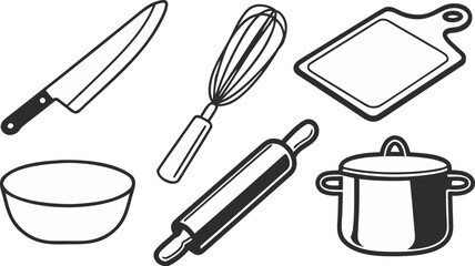 kitchen tools icons knife whisk rolling pin po