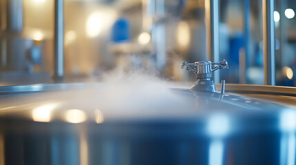 Industrial vessel with steam: A close-up showcasing modern manufacturing precision, capturing the intensity of production processes and technological advancements.