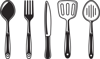 minimalist black vector icons of kitchen utensils