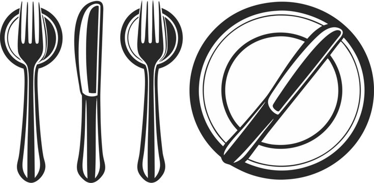 minimal vector icons of dining utensils fork spoo