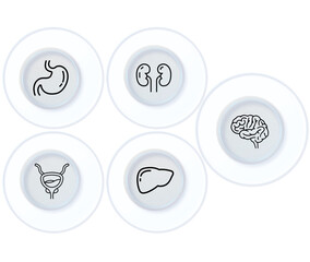 dental icons set,  Circle Glass Button Smart Hospital Platforms, Transparent Virtual Medical Records, AI Health Checklist Systems Diagnostics and Patient Data Electronic Health Records (EHR) Managemen