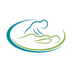 A serene abstract logo design of a yoga lotus pose vector featuring a gentle blue ocean wave and a peaceful fish symbol