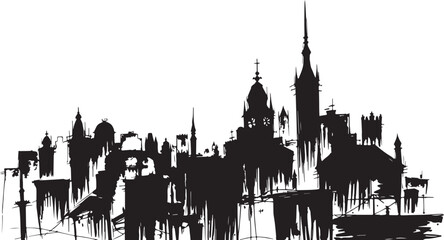 Naklejka premium Gloomy urban landscape. Hand drawn vector illustration 