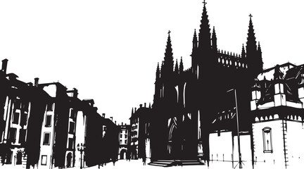Obraz premium Gloomy urban landscape. Hand drawn vector illustration 