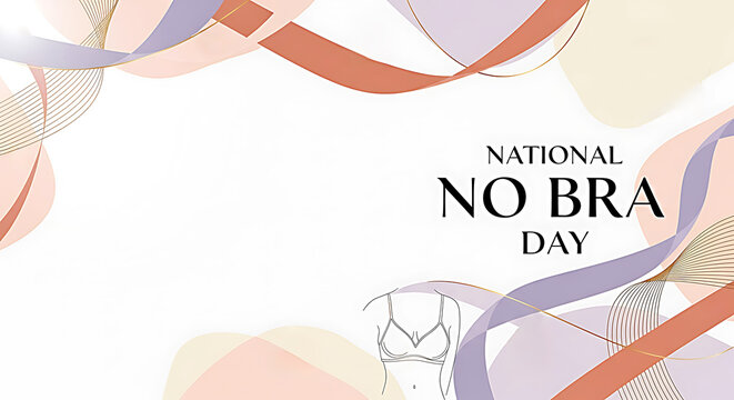 National No Bra Day text with bra outline and abstract ribbons illustration