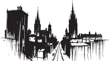 Fototapeta premium Gloomy urban landscape. Hand drawn vector illustration 