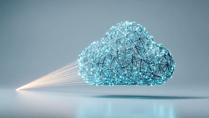 Cloud computing concept with a digital cloud and data transfer.