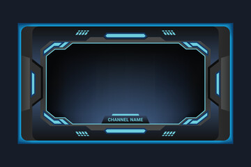 Vector art of futuristic streaming overlay with a dark background and bright blue neon accents