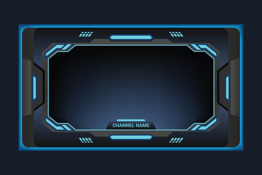 Vector art of futuristic streaming overlay with a dark background and bright blue neon accents
