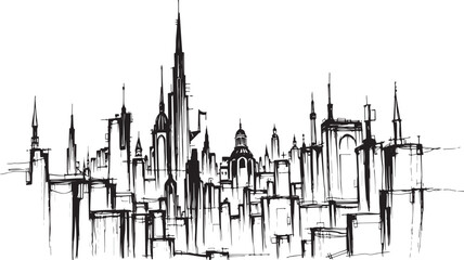 Fototapeta premium Gloomy urban landscape. Hand drawn vector illustration 