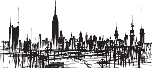 Obraz premium Gloomy urban landscape. Hand drawn vector illustration 