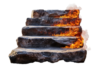 Stone steps engulfed in flames symbolize a fiery ascent through obstacles in a dramatic display of power and resilience