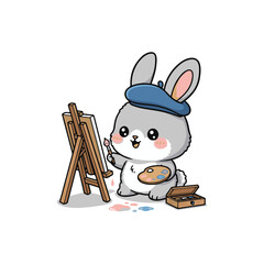 rabbit with a paintbrush vector illustration on white background 