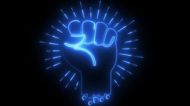 neon glowing fist power animation energy hand icon .Animated neon fist symbol with radiant energy representing strength and action. 4k motion graphics video .